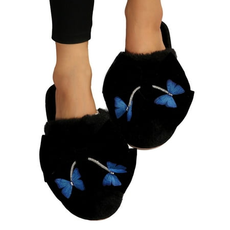

Quealent Adult Women Shoes Leather Slippers for Women Memory Foam Women s Fashionable Home Slippers Comfortable Cotton Comfort Slippers for Women Black 7
