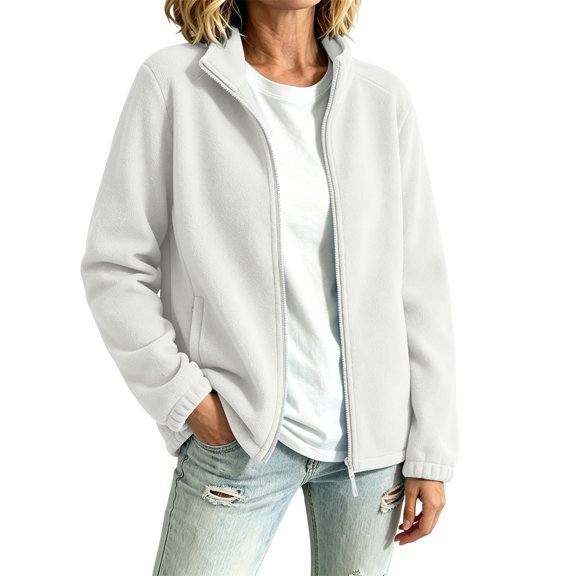 Womens Full Zip Stand Collar Fleece light jacket Long Sleeve Warm Casual Coat With Side Pockets for Fall Winter Hiking Athletic Wear