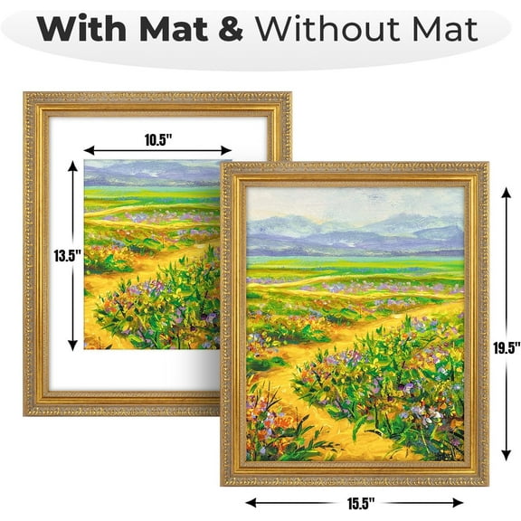 Antique Gold Ornate Photo Frame 16X20 with White Mat for 11X14 Pictures