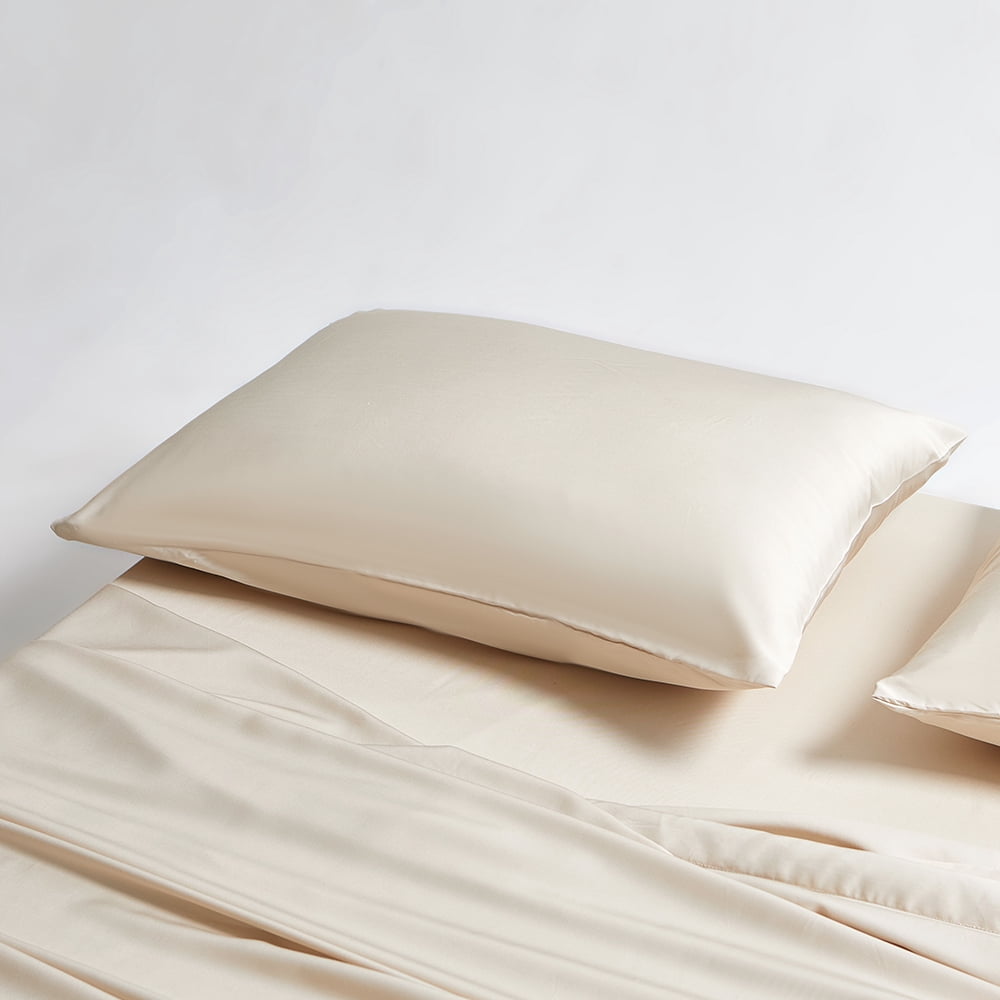 100% Organic Bamboo Sheets Queen Set 4 pcs - Luxury Soft with 18 Inch Deep Pocket - Ultra Breathable Cooling Sheets for Hot Sleepers - Queen Bed Sheets（Beige)