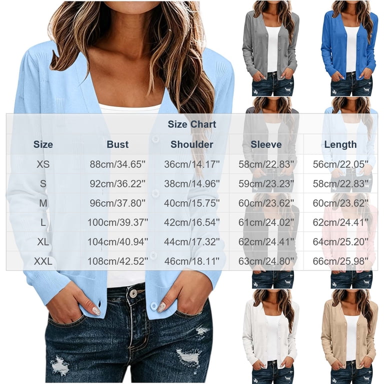 Aeguzox Cardigan for Women Soft Stretch Vertical Rib Knit V Notch