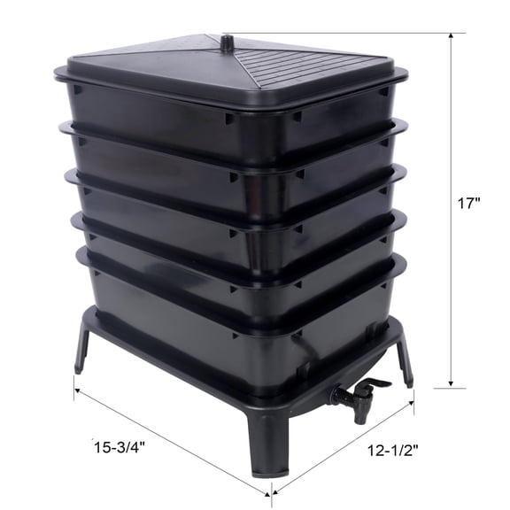 5-Layer Worm Compost Bin, 50L Worm Composter, Easy Setup Inclusive Worm Farm Kit for Recycling Food Waste,