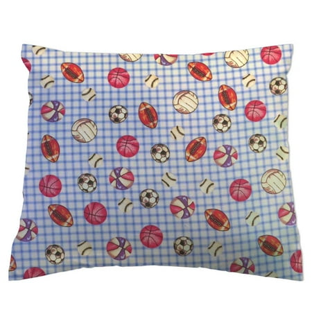 SheetWorld Crib Toddler Pillow Case, 100% Cotton Flannel, Sports Blue Grid, 13 x 17