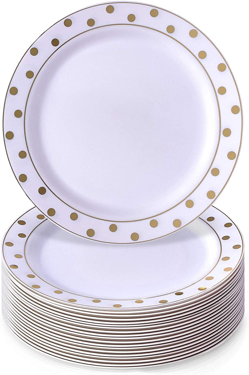 20 pc Mist – White/Gold 10.25” DISPOSABLE DINNER PLATES Heavy Duty Plastic Dishes Elegant Fine China Look 
