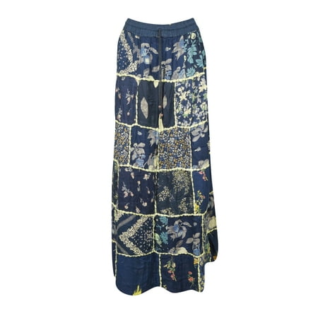 Mogul Women's Patchwork Maxi Skirt Printed Hippy VINTAGE Peasant Tiered Rayon Long Skirts