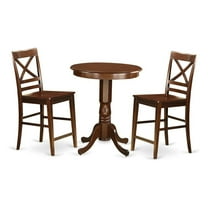 HomeStock 3-Piece Counter Height Dining Set, Mahogany Finish, Round Table with 2 Solid Wood Stools, 98 lbs