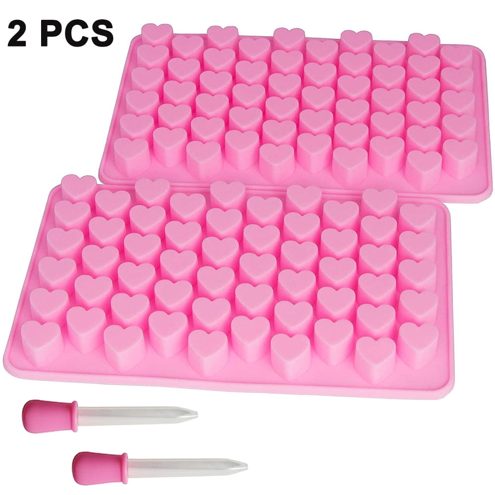 2 Pack Mini Silicone Heart Moulds 55 Heart Silicone Mould Gummy Sweet Moulds Non Stick Chocolate Candy Molds Heart Jelly Cake Mould For Chocolate Wax Melts Baking Cake Decorating With Dropper 