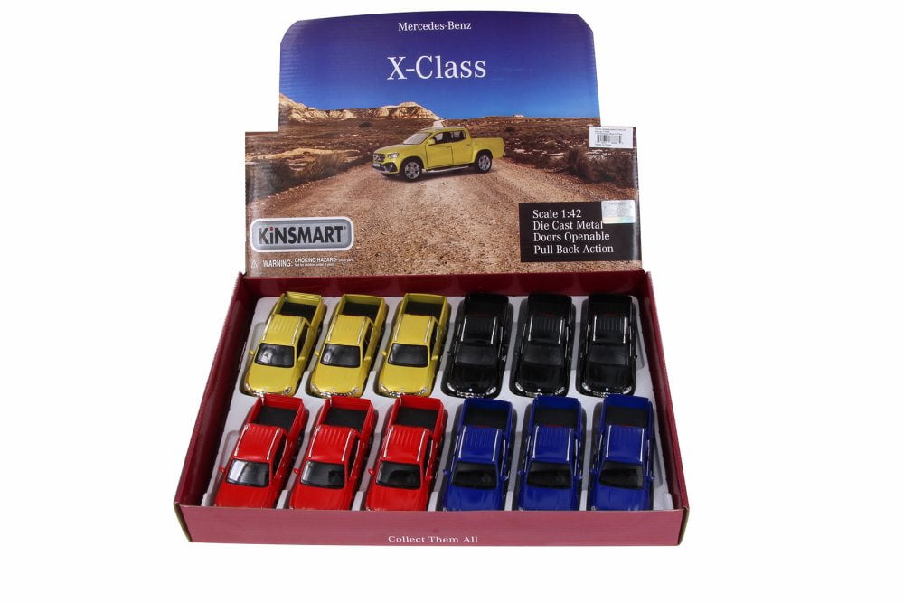 Kinsmart 2017 Mercedes-Benz X-Class Double Cab Pickup Truck Diecast Car Set - Box of 12 1/42 Scale Diecast Model Cars, Assorted Colors