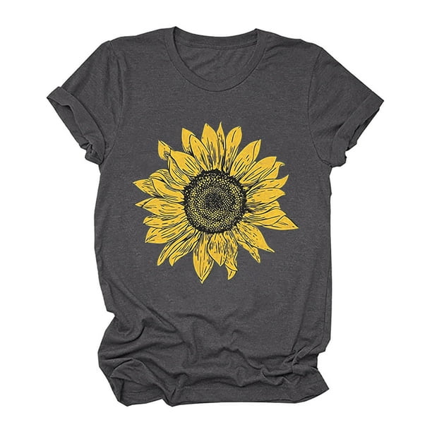 ICHUANYI Clearance Women's Short Sleeves Floral Print Casual Tops Pullover Blouse T-shirt(Dark Gray, M) ICHUANYI WER2023080906701