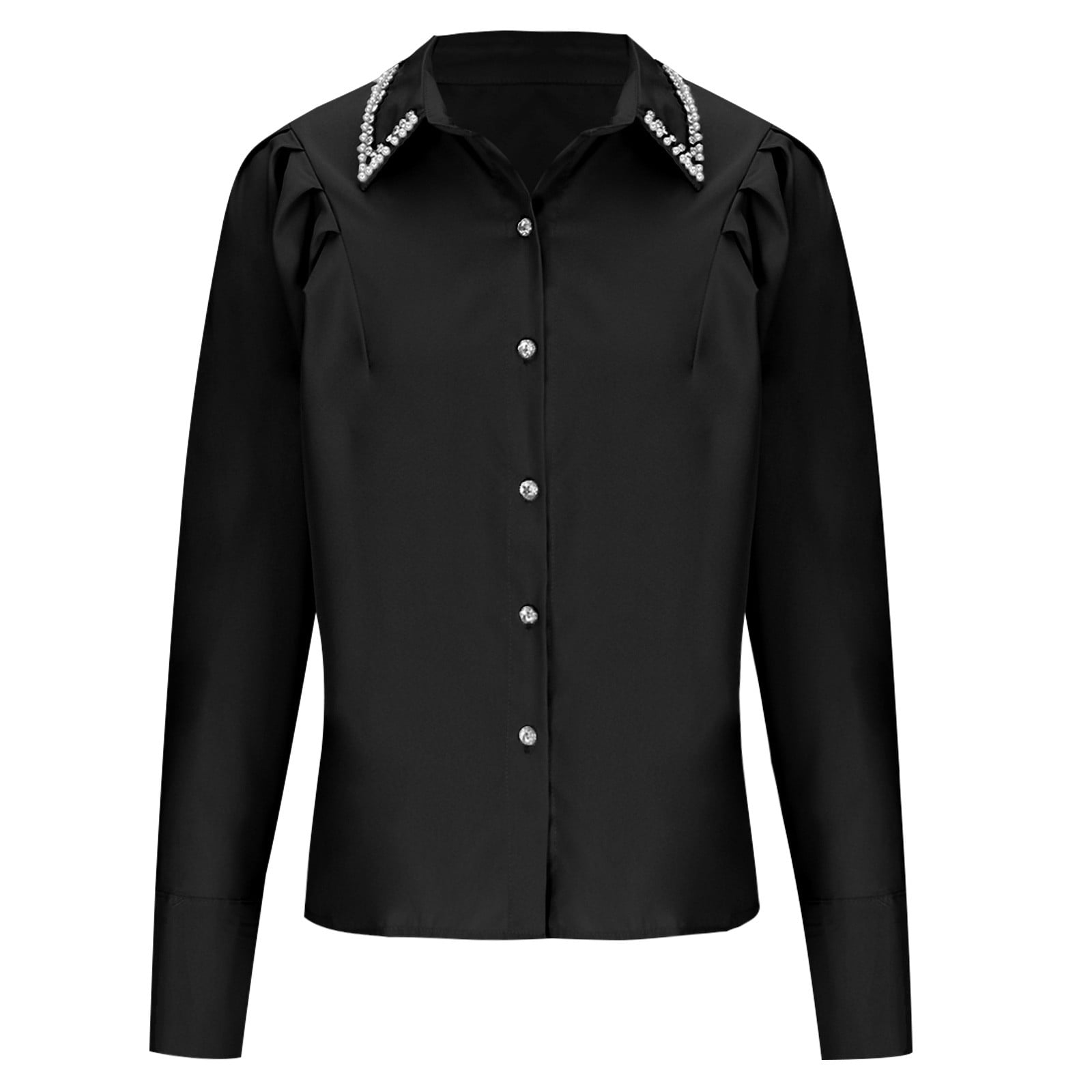 XFLWAM Women's Puff Long Sleeve Button Down Shirts Lapel V