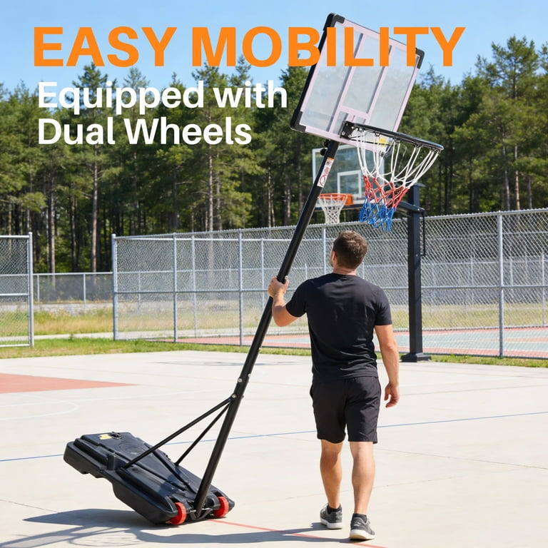 EDX 5ft-8.5ft Height-Adjustable Basketball Hoops, Outdoor Portable