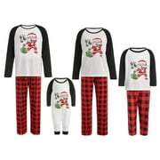 Pudcoco Matching Family Christmas Pajamas Set Adults Kid Baby Santa Print top+Plaid Trousers