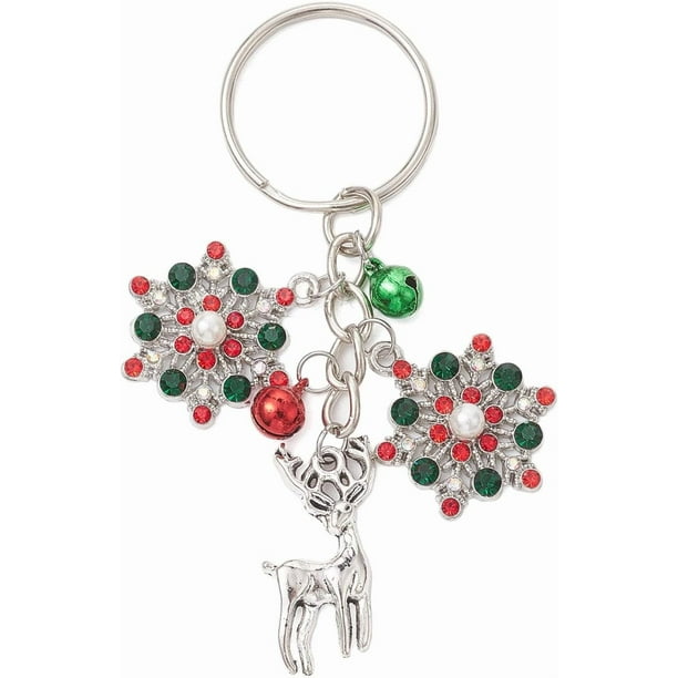 Llavero con colgante de ciervo, aleación con circonita cúbica, 7,5 cm, platino. Ideal para mujer. Perfecto para llevar en el móvil, bolso o mochila.