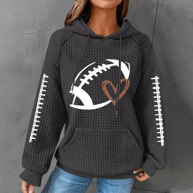 Chandail à Capuche Tricoté pour Femmes Chandail Graphique de Football à Manches Longues Saison de Football