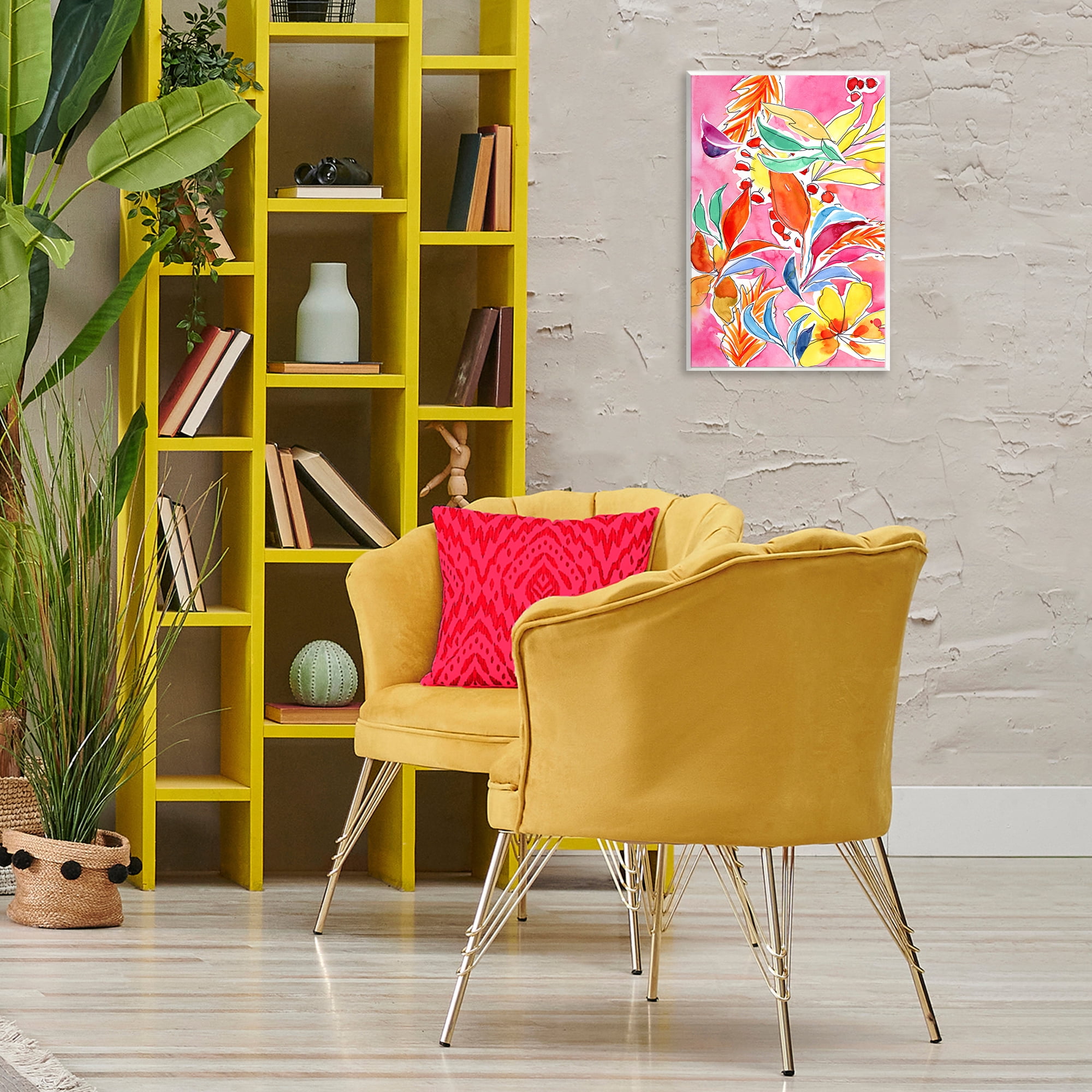 Stupell Industries Whimsical Leaves on Pink Plants & Flowers Painting Unframed Art Print Wall Art, 13 x 19