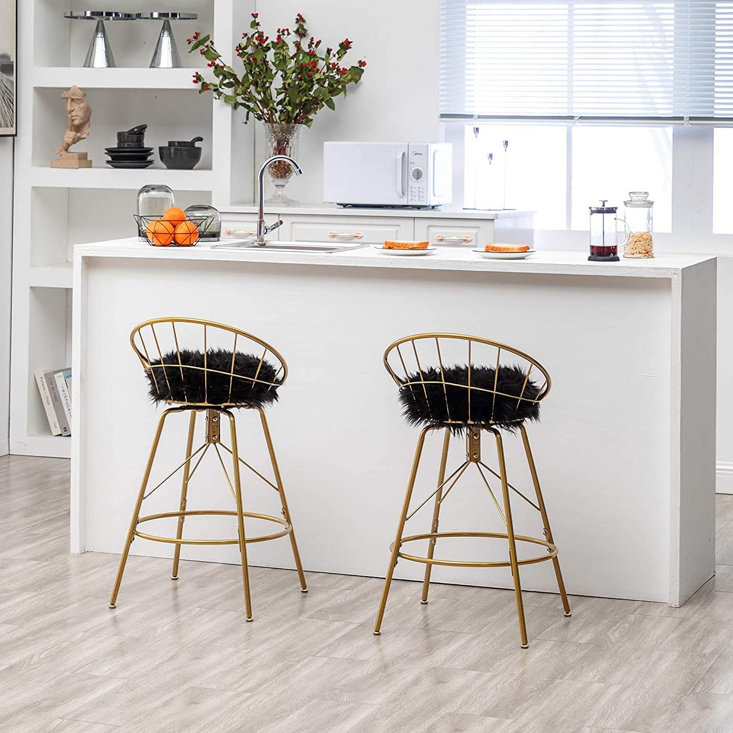 Andeworld 24 inch Swivel Gold Bar Stools Set of 2 Counter Height