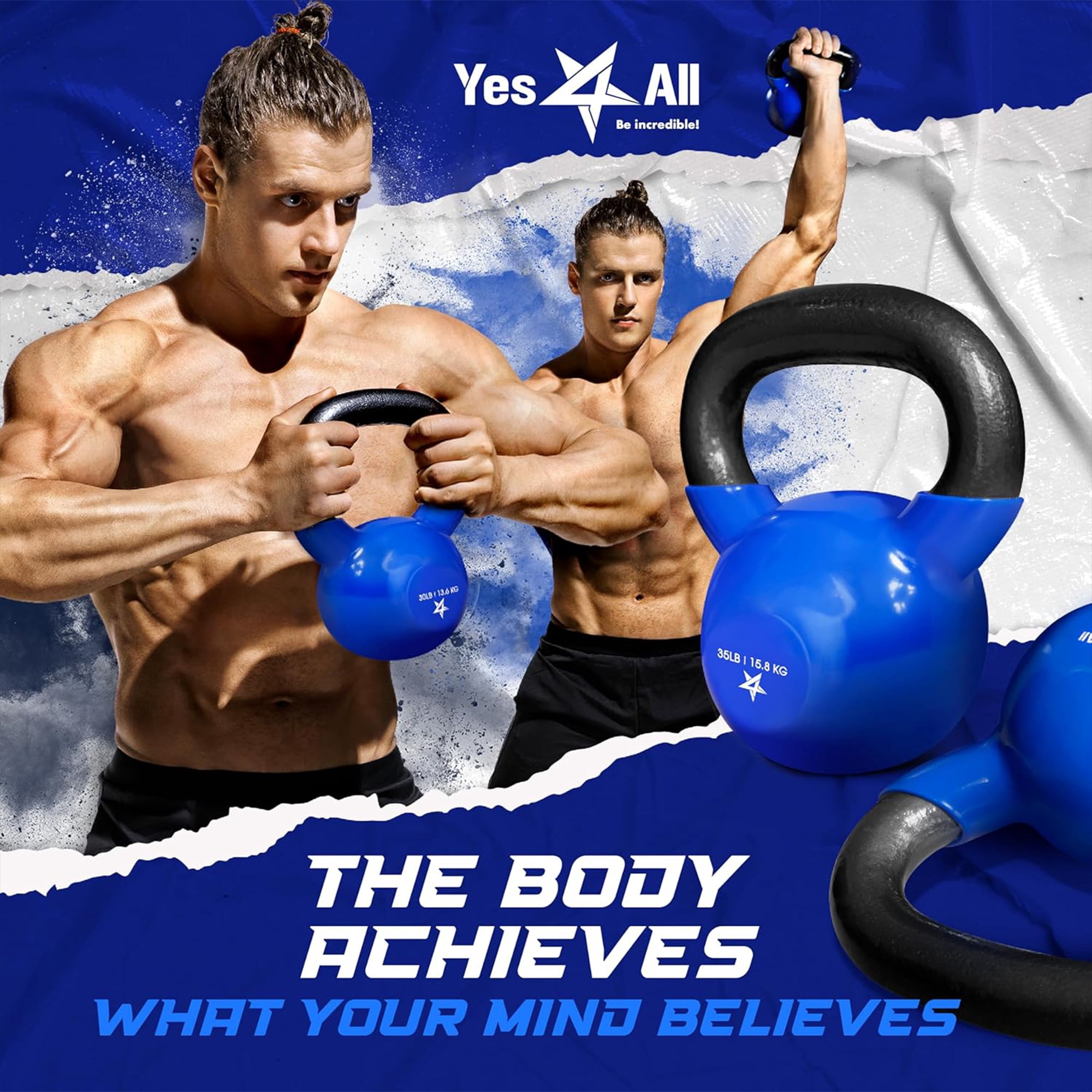 Yes4All Kettlebell Sets Vinyl Coated, Weights Set Great Kettlebells Combo for Full Body Workout and Strength Training Exercise Gym Equipment Blue, 15 25 lbs