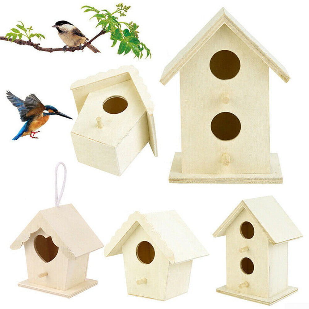 Wooden Bird House Birdhouse Hanging Nest Nesting Box W/ Hook Home Garden Decor 