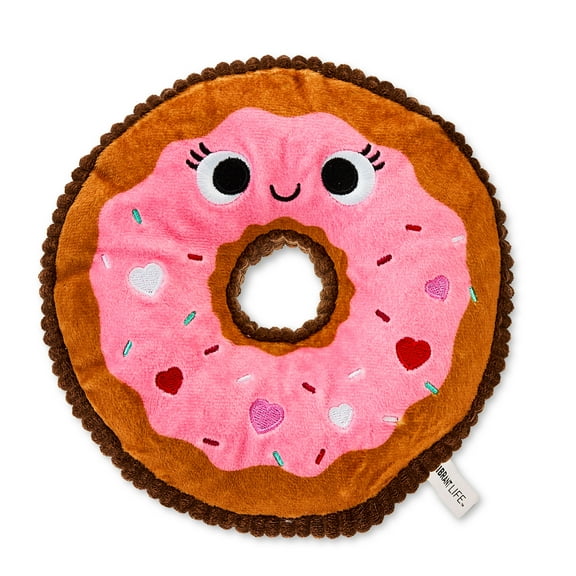 Vibrant Life Valentine's Day Plush Donut Dog Toy with Rope, Pink and Brown, 7.5"