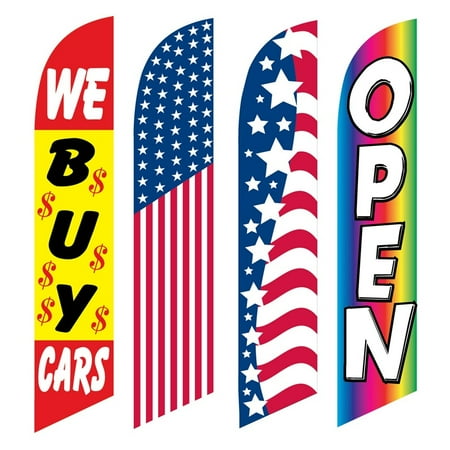 4 Advertising Swooper Flags We Buys Cars America Patriotic Open