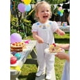 thumbnail image 4 of BemeyourBBs Baby Girl Birthday Outfits Smocked Romper Casual Birthday Cake Embroidered Dot Print Crew Neck Short Sleeve Infant Jumpsuit Spring Summer Clothes, 4 of 9