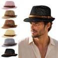 thumbnail image 5 of bestolf Summer Sun Protection Jazz Hat, Hand-Knitted Mesh Hat, Hand-made Hollow Braided Hat with Belt Decor (Khaki ), 5 of 8