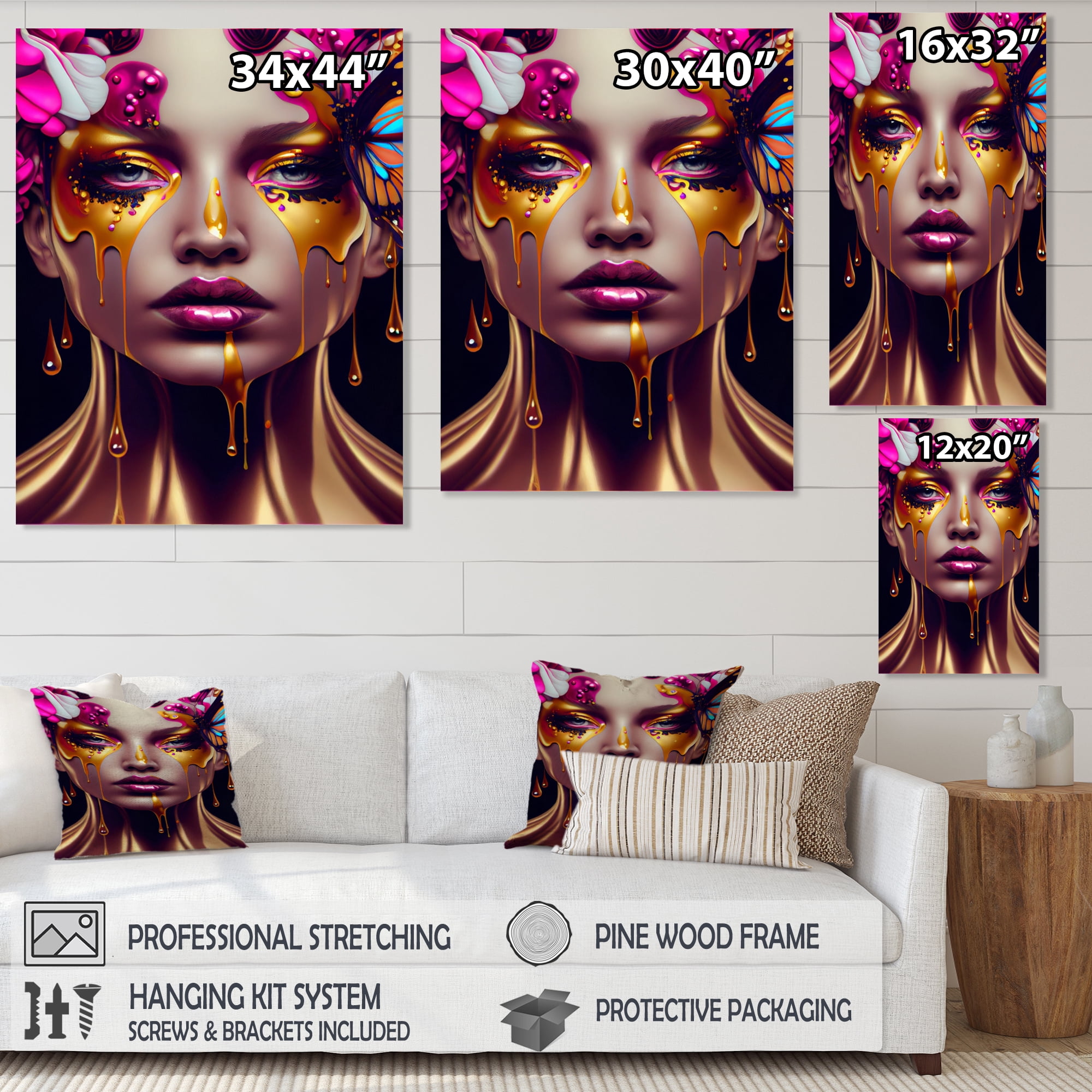 Designart Sensual Woman With Colorful Butterfly IV Canvas Wall Art