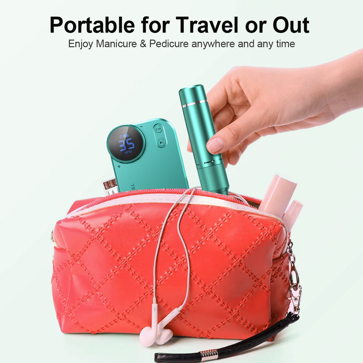 M MISS DREAM Electric Nail Drill Professional, Portable Nail File for Acrylic Gel Nails, Cordless Rechargeable Nail Drill 35000RPM, 16 in 1 kit, Salon-Grade Efile Nail Machine.Green
