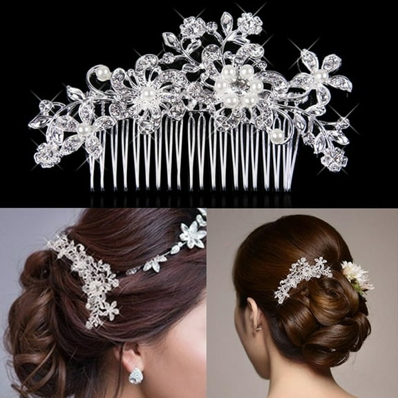 Visland Women Hair Side Combs, Fashion Shiny Rhinestone Faux Pearl Silver Flower Hairpin Hair Clips for Brides and Bridesmaids Wedding Accessory