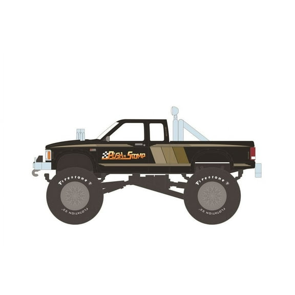 1986 Chevy S-10 Extended Cab Monster Truck - Push N Stomp, Black - Greenlight 49090B/48 - 1/64 scale Diecast Model Toy Car