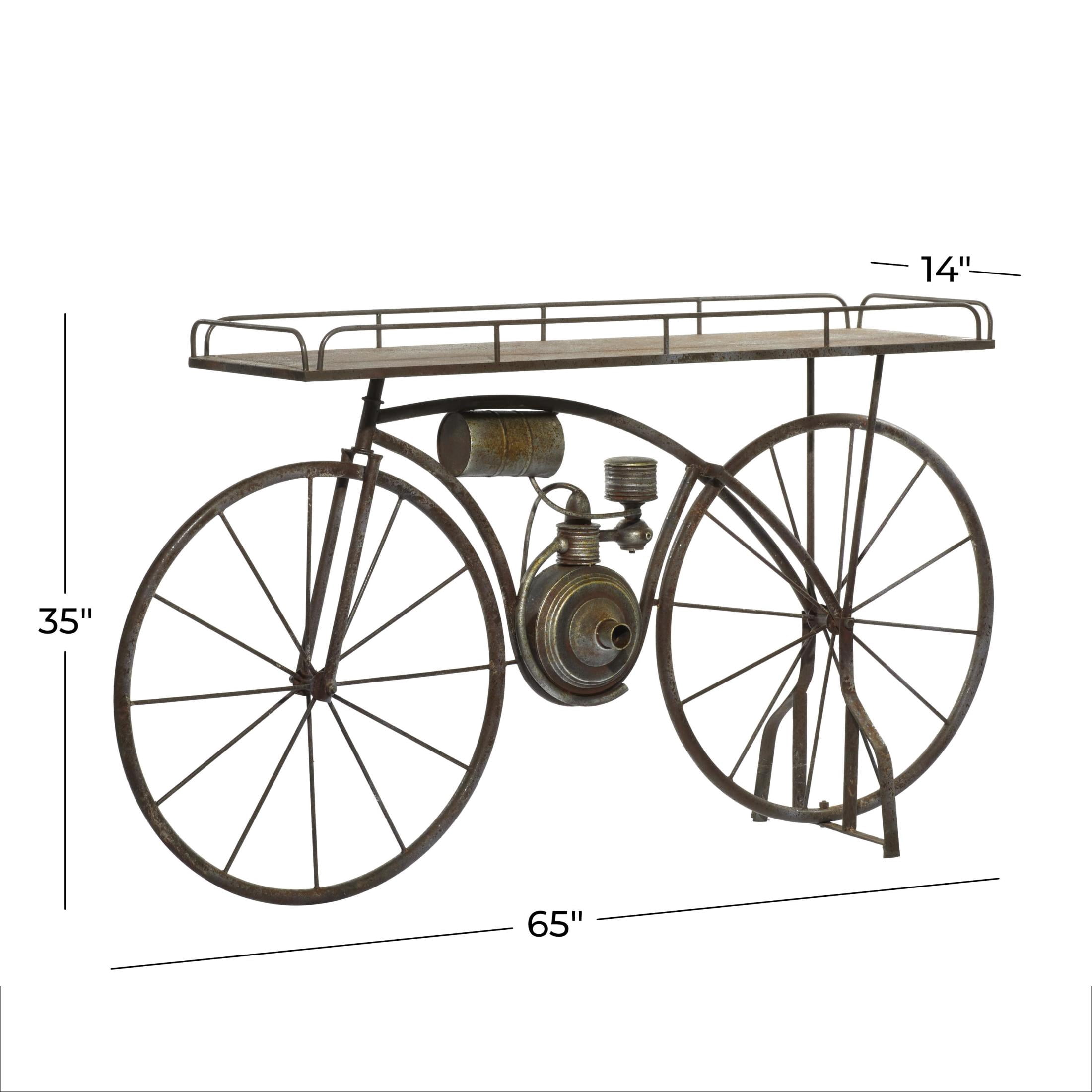 DecMode 65" x 14" x 35" Bronze Metal Weathered Vintage Bike Plantstand