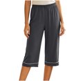 thumbnail image 2 of Jesvior Women'S High Waisted Wide Leg Cropped Pants Casual Straight Leg Lounge Trousers Knit Elastic Waist Soft Pajama Style Pants for Summer, 2 of 7