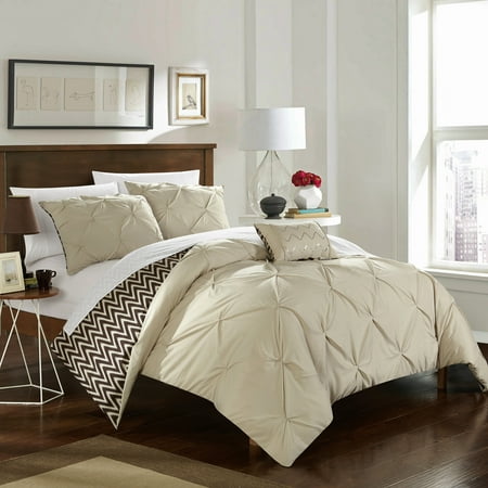 Blue Ruffle Bedding Chic Home 4-Piece Erin Pinch Pleated, REVERSIBLE Chevron Print ruffled and pleated complete Comforter Set - Shams and Decorative Pillows included ()