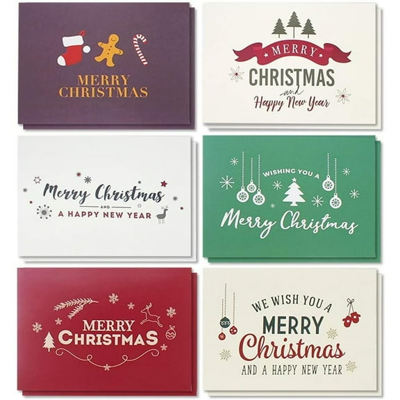 Sustainable Greetings 48-Pack Christmas Cards with Envelopes - 4 x 6 in, 6 Retro-Modern Designs in Red, Green, Purple & Brown - Blank Holiday Cards for Personalized Messages
