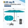 thumbnail image 5 of Kicctian 15FT Double-Sided Patio Umbrella with Solar LED Lights & Base, Extra Large Rectangle Market Umbrella Outdoor,  UV & Fade-Resistant, Ideal for Deck, Pool, Backyard, Garden, Misty Blue, 5 of 6