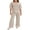 Khaki, variant on Lamuusaa Women's 2 Piece Casual OutfitsCrew Neck Tops Wide Leg Pants Loungewear Sets Streetwear