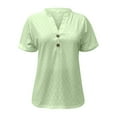 thumbnail image 4 of MIXUE Womens Summer Tops Summer Solid Color Fashion Casual Button V Neck Short Sleeve Pullover Tee Shirts Activewear,Green,XXL, 4 of 4