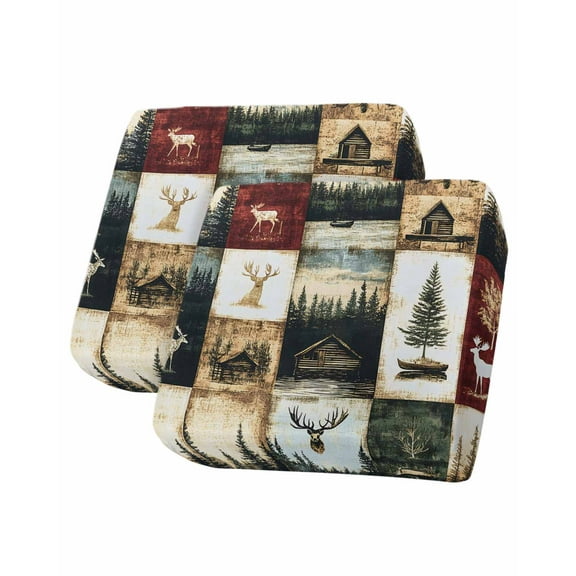 Forest Elk Sofa Couch Cushion Covers Washable, Removable Stretchable Sectional Couch Covers, Farmhouse Pine Tree Rustic Green Red Slipcovers for L & T Shape Sofa Furniture Protector S Size 2 pcs