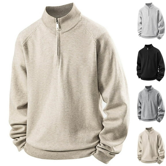 UVEASISHA Sweaters for Men Quarter Zip Mock Neck Pullover Ribbed Knit Casual Sweater Tops Fall Lightweight Stand Collar Knitted Shirts Beige XXL