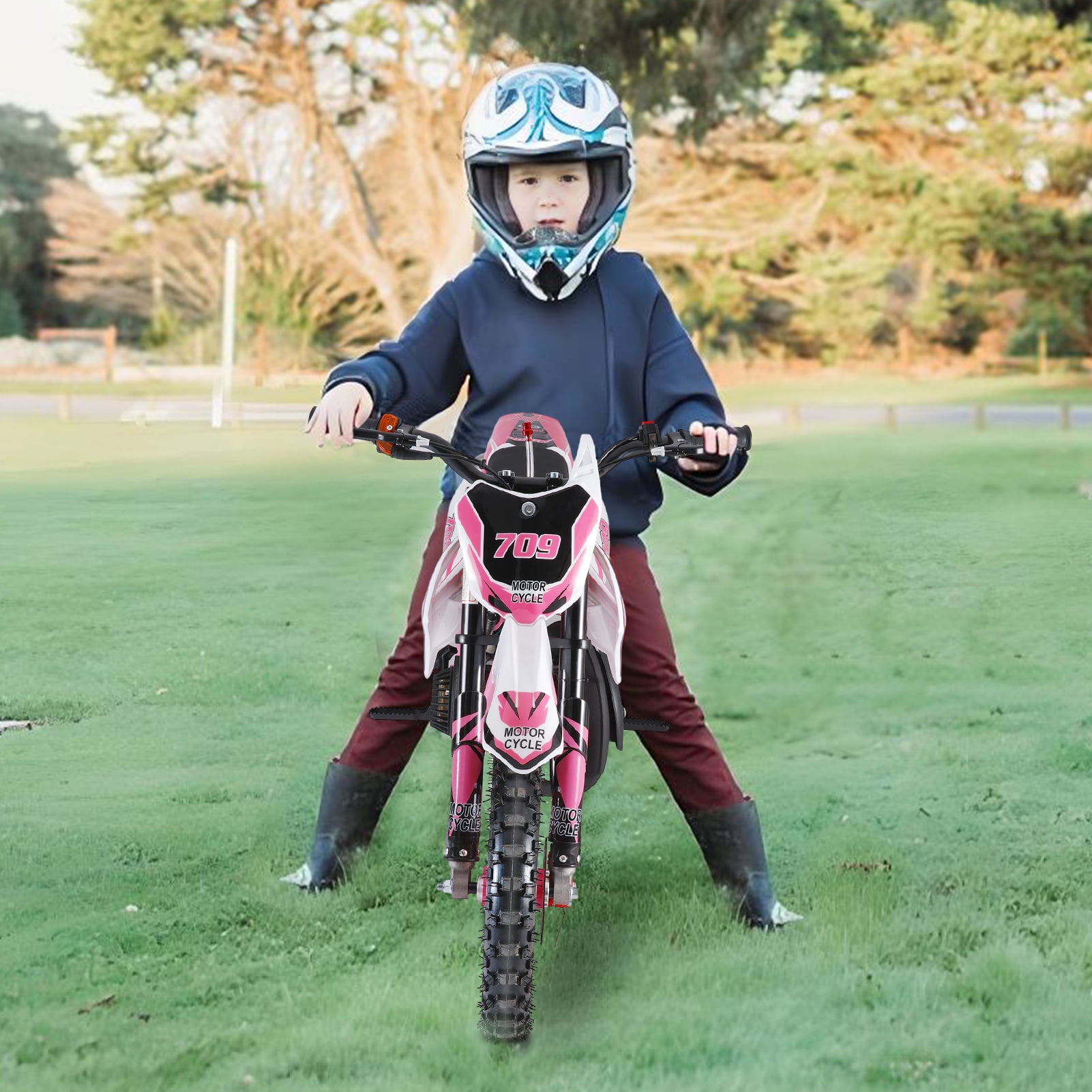 49cc 2-Stroke Kids Dirt Bike, Gas-Powered Mini Motocross Motorcycle, 10" Off-Road Tires, Front & Rear Disc Brakes, Max Speed 30KM/H, 150kg Load Capacity (Pink)