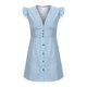 thumbnail image 2 of Mini Vestido de Verano, V-Cuello Raya Botón Delantero Vestido de Manga Corta, Poliéster Casual Sexy para las Mujeres, 2 of 6