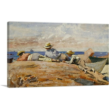 ARTCANVAS Three Boys on the Shore 1873 Canvas Art Print by Winslow Homer - Size: 26" x 18" (0.75" Deep)