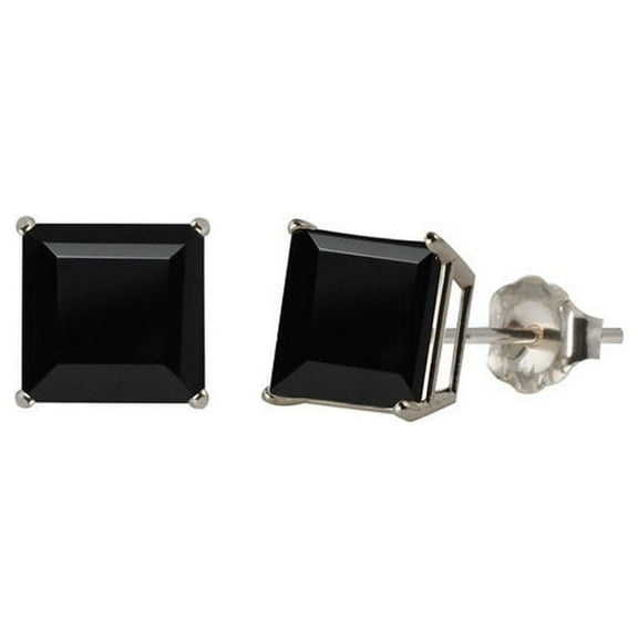 10k White Gold Plated 1/2 Carat Square Created Black Sapphire Stud Earrings
