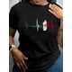 thumbnail image 1 of Everyday Top| Women's Patriotic Mexico Flag Heartbeat Graphic T-Shirt - Casual Black Crew Neck, Short Sleeve Top, Breathable Polyester Blend, Machine Washable, Ideal for Spring/Summer, Mexican T Shir, 1 of 6