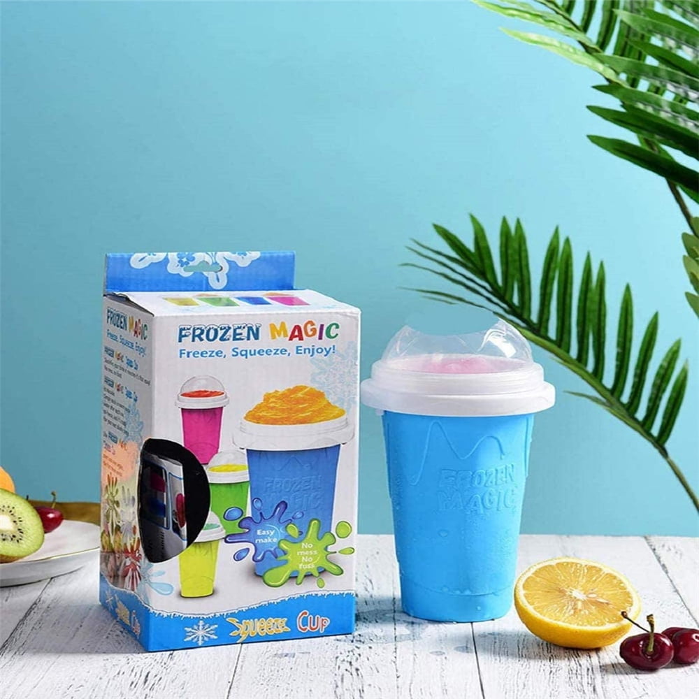 Blue Slushie Maker Cup TIK TOK Magic Quick Frozen Smoothies Cup Cooling Cup Double Layer Squeeze Cup Slushy Maker Homemade Milk Shake Ice Cream Maker DIY it for Children and Family