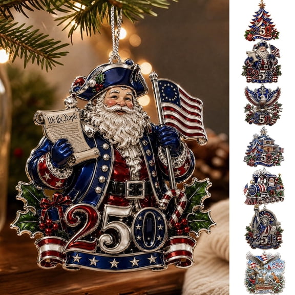 Clearance Gunhay Christmas Ornament 2026, USA 250th Anniversary Christmas Ornament, Patriotic Christmas Acrylic Tree Keepsake 1776–2026 for Family, Patriotic Santa