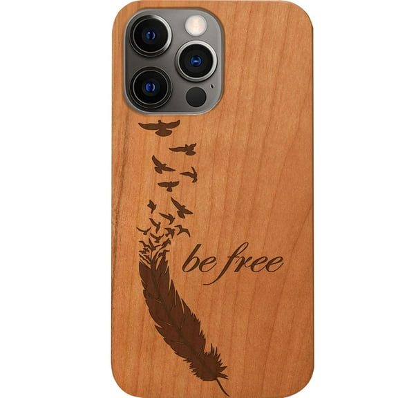 Be Free 1 - Engraved Wooden Phone case for iPhone 14 Pro Max, Color: Cherry