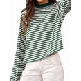 thumbnail image 2 of Women'S Striped Long Sleeve Shirts Drop Shoulder Sweatshirt Crewneck Color Block Pullover Tops Green L, 2 of 7
