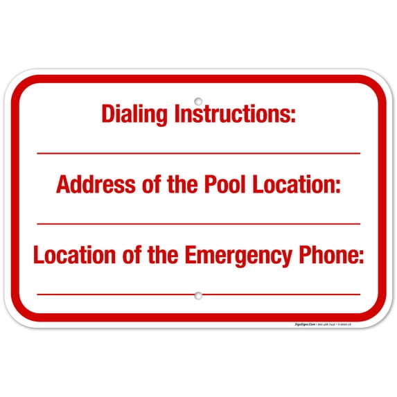 Dialing Instructions Address Of The Pool Location Sign, Pool Sign,