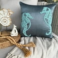 thumbnail image 4 of Blue Shams, Beaded Sea Horse Beach Ocean Theme Pillow Shams, 24x24 inch (60x60 cm) Pillow Sham, Square Silk Pillow Shams, Mediterranean Pillow Shams, Sea Creatures - Sea Horse, 4 of 10